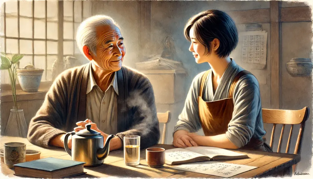 和やかに会話する博士と私
