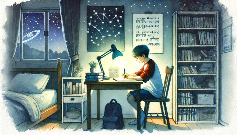 自宅の机で数学を勉強するルート